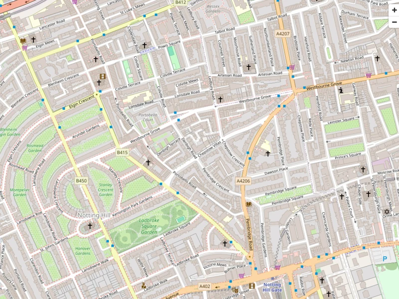 Street map of the Notting Hill neighbourhood near Lumé Hair & Beauty